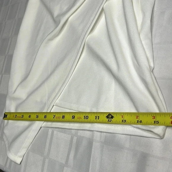 VNTG white faux wrap halter bodycon dress,ruching ,shirred,asymmetrical hem EC - Picture 10 of 14